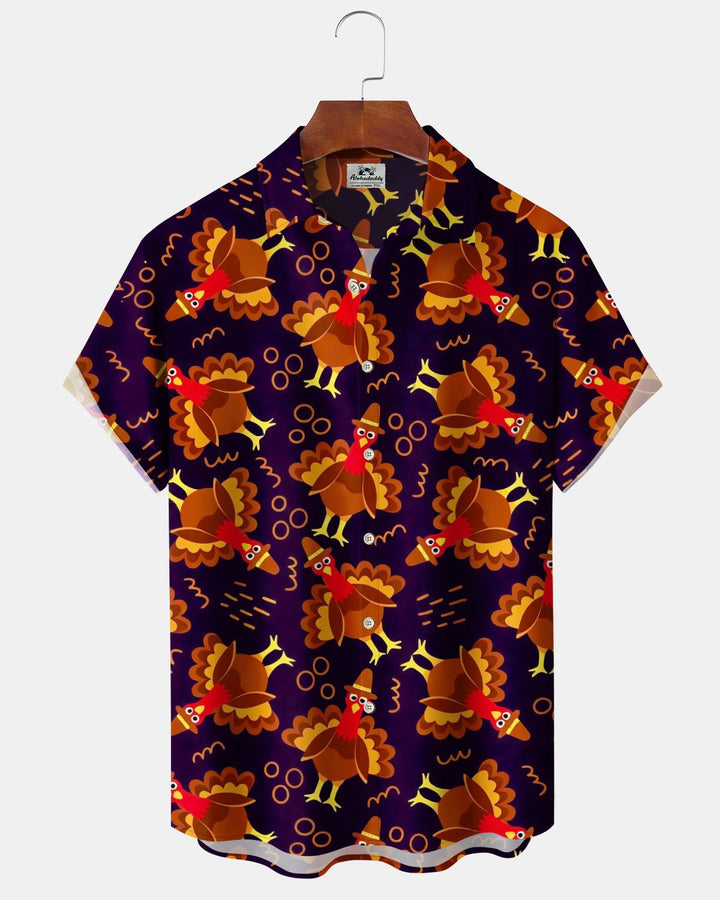 Alohadaddy® Holiday/Thanksgiving Graphic Print Button-Down Pocket Cardigan-Style Men&