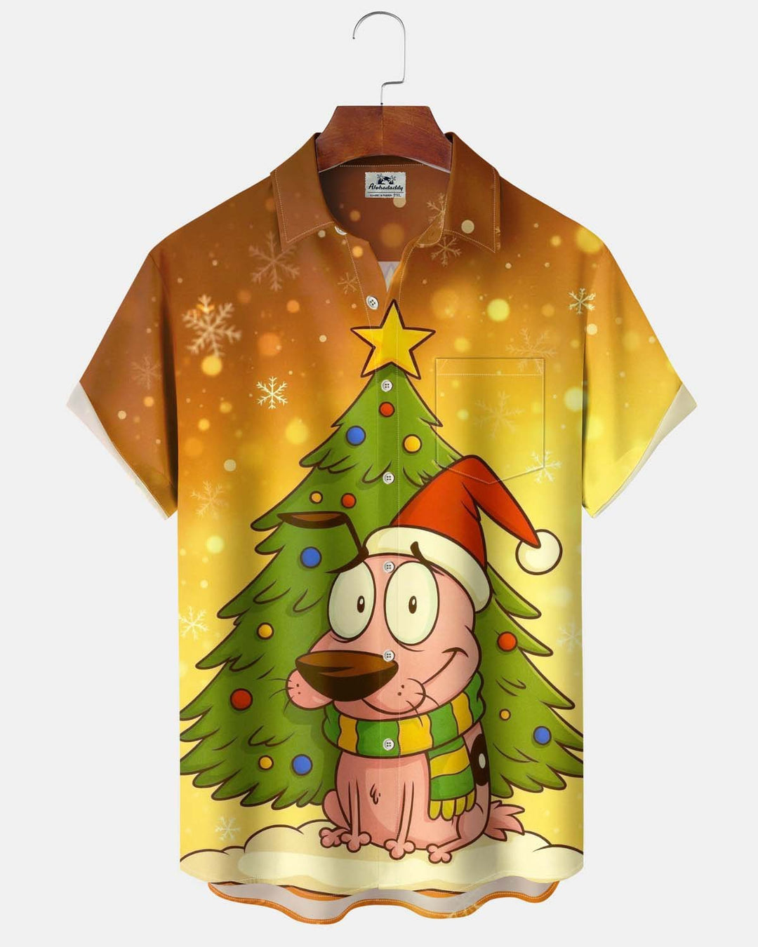 Alohadaddy® Holiday/Christmas "Scaredy Dog" Print Button-Down Short-Sleeve Shirt with Pocket