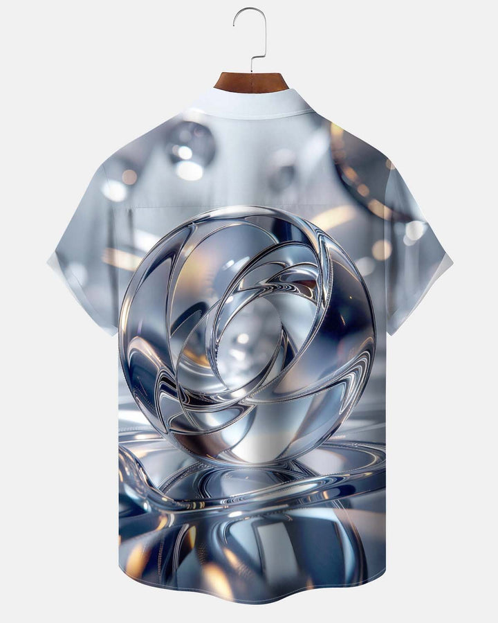Alohadaddy® Men’s Short-Sleeve Button-Down Shirt  Casual Style with Fluid Metallic-Look Graphic Print and Pocket