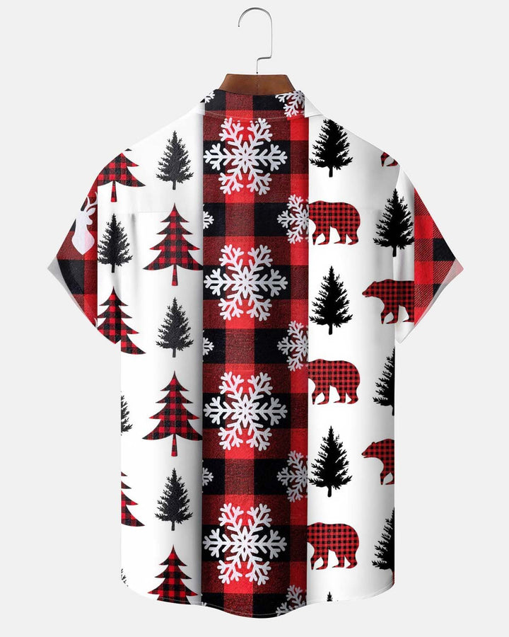 Alohadaddy® Men’s Short-Sleeve Button-Down Shirt  Holiday/Christmas Snowflake Print with Pocket