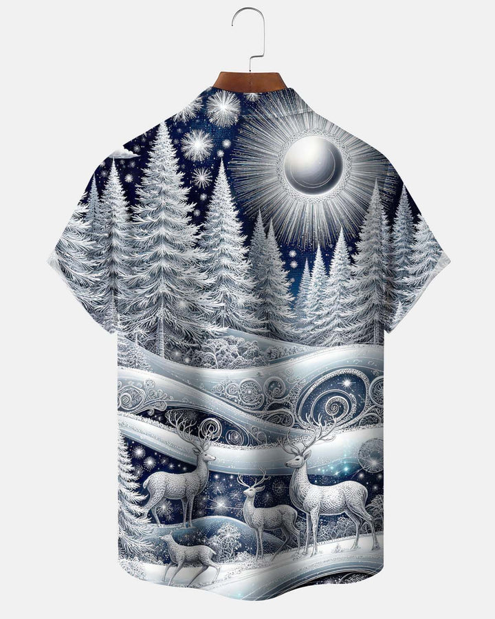 Alohadaddy® Men’s Short-Sleeve Button-Down Cardigan Shirt  Holiday/Christmas Reindeer Print with Pocket