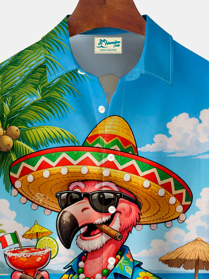 Alohadaddy® Hawaii Flamingo Beer Cigar Cinco de Mayo Print Men&