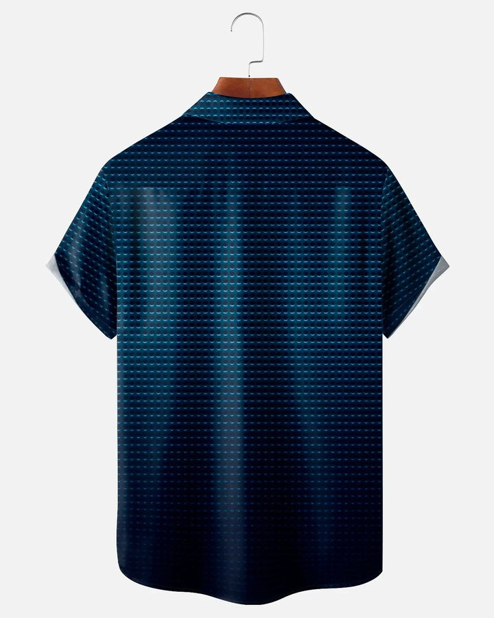 Alohadaddy® Retro Gradient Geometric Short-Sleeve Pocket Shirt