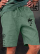 Alohadaddy flax coconut tree print breathable moisture absorption casual shorts