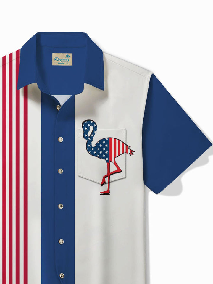 Alohadaddy Vintage Bowling Independence Day Flag Striped Flamingo 3D Print Men&