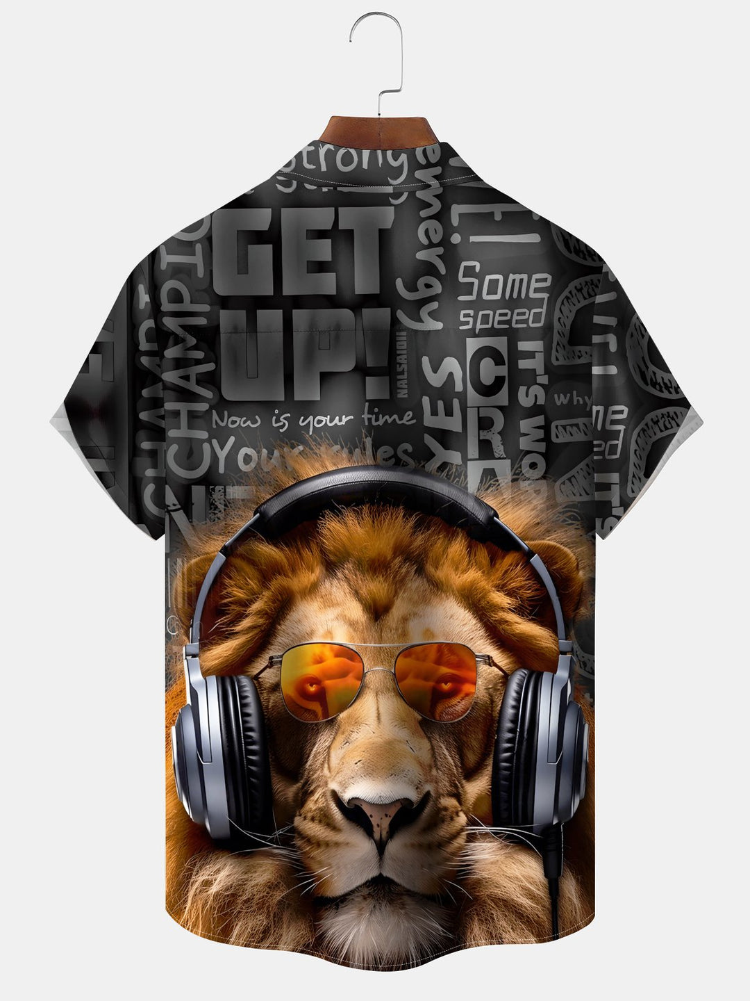 Alohadaddy Casual Letters Lion Print Art Pockets Buttons Elastic Large Size Shirt