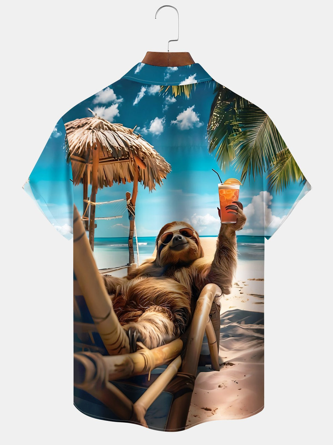 Alohadaddy Hawaiian Sloth Vacation Print Art Button Cardigan Pocket Stretch Large Size Long Short Sleeve Shirt