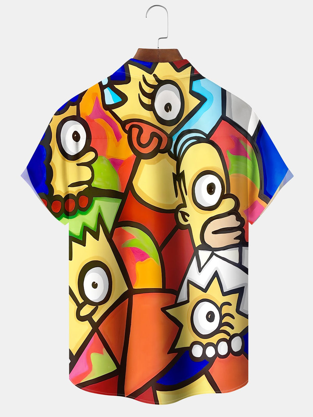 Alohadaddy Hawaiian Graffiti Cartoon Print Art Button Cardigan Pocket Elastic Large Size Short Sleeve Shirt
