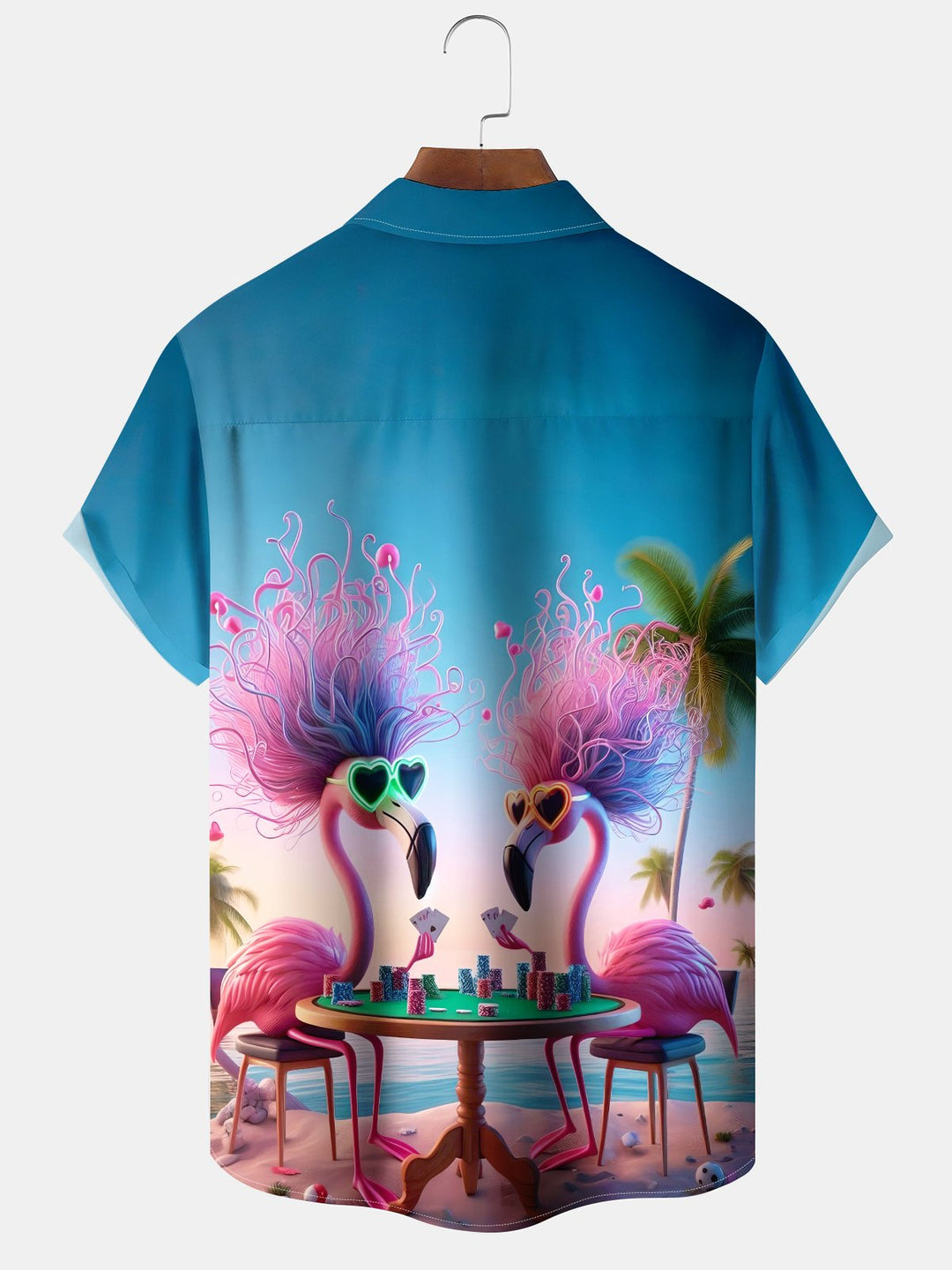 Alohadaddy Casual Collection Hawaiian Vacation Flamingo Print Art Button Cardigan Pockets Fresh Stretch Polyester Short Sleeve Shirt