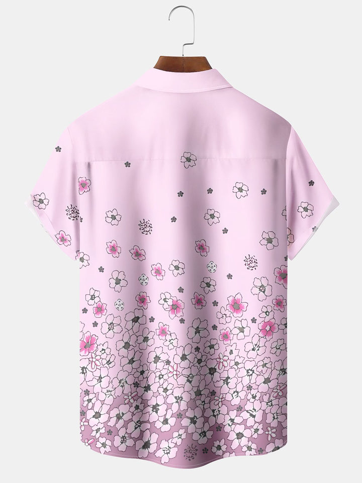 Alohadaddy Casual Gradient Floral Art Print Moisture Wicking Chest Pocket Oversized Stretch Hawaiian Short Sleeve Shirt