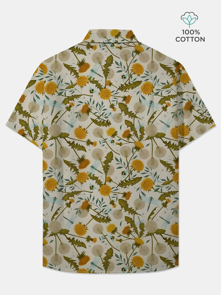 Alohadaddy Cotton Floral Art Print Moisture Wicking Chest Pocket Cardigan Hawaiian Oversized Short Sleeve Shirt