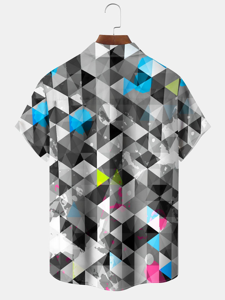 Alohadaddy® Geometric Triangle Art Print Moisture Wicking Chest Pocket Stretch Oversized Hawaiian Shirt