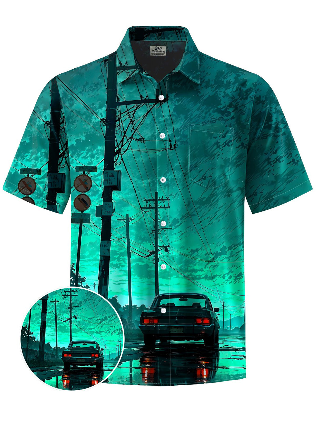 Alohadaddy® Vintage Car Night Sky Print Art Chest Pocket Men&