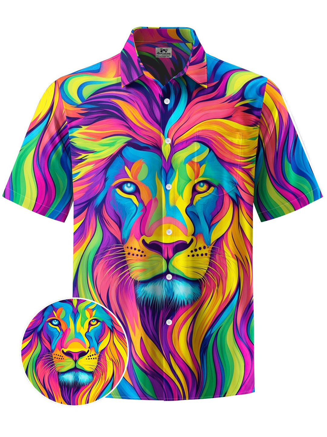 Alohadaddy® Vintage Lion Art Print Chest Pocket Moisture Wicking Men&