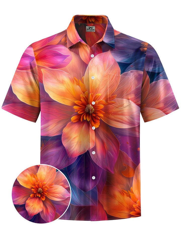 Alohadaddy® Vintage Floral Art Print Moisture Wicking Chest Pocket Mens Short Sleeve Shirt Big &amp; Tall