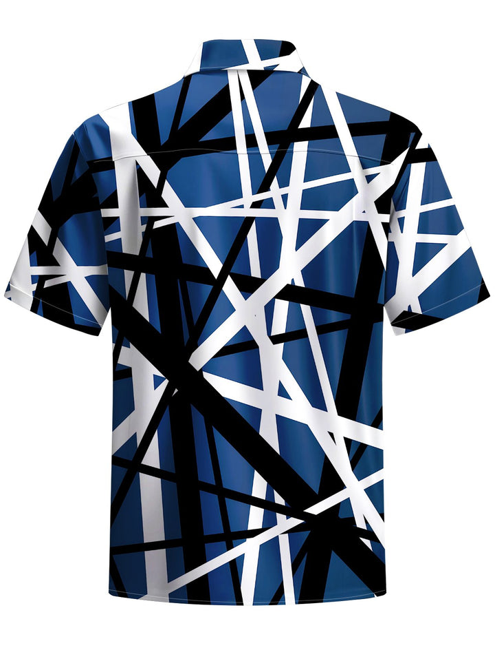 Alohadaddy® Casual Geometric Stripe Art Print Chest Pocket Men&