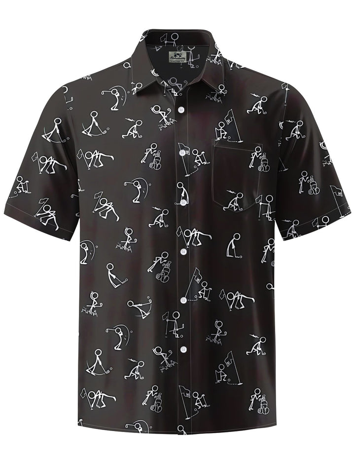 Alohadaddy® Casual Golf Art Print Chest Pocket Men&