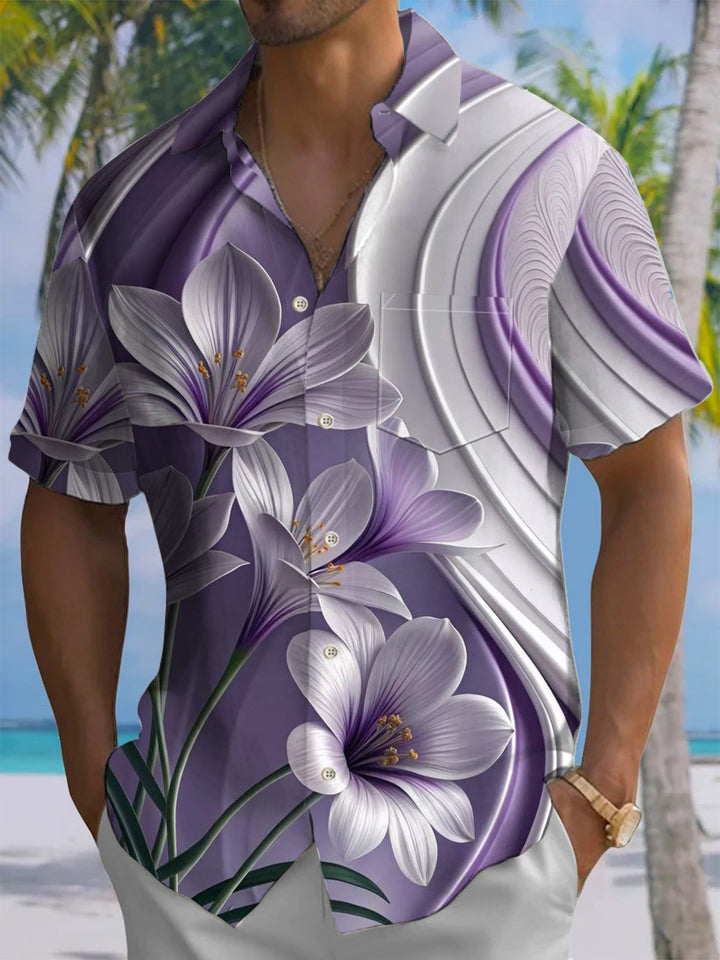 Alohadaddy® Casual 3D Flower Print Art Chest Pocket Men Short Sleeve Shirt Big &amp; Tall