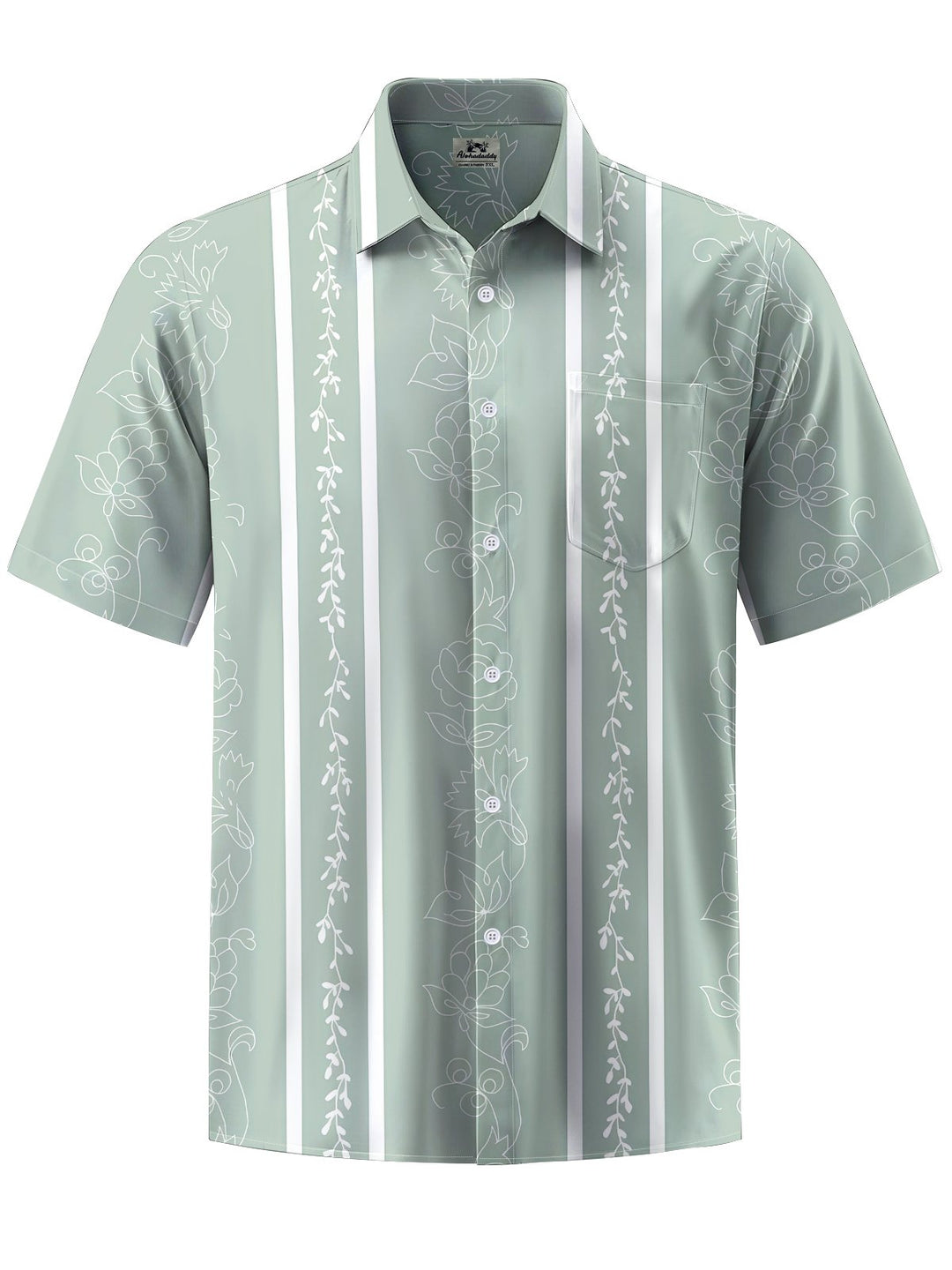Alohadaddy® Casual Stripe Floral Art Print Chest Pocket Men&