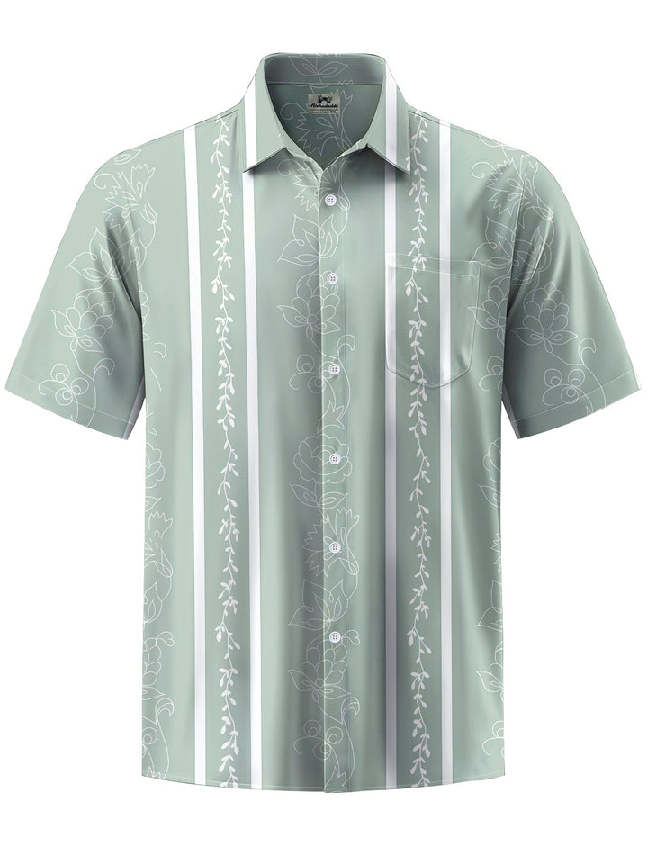 Alohadaddy® Casual Stripe Floral Art Print Chest Pocket Men&