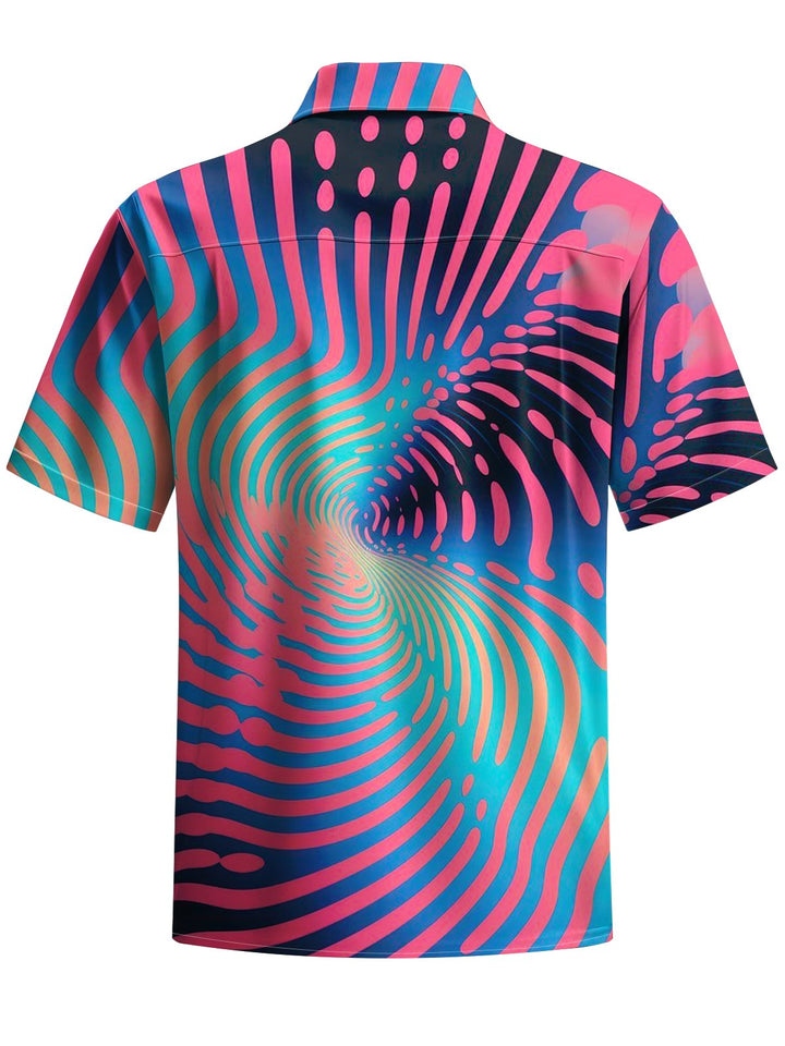 Alohadaddy® Casual Stripe Geometric Contrast Art Print Chest Pocket Men&