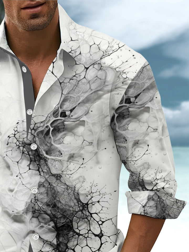 Alohadaddy® Casual Abstract Art Print Chest Pocket Stretch Men&