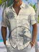 Alohadaddy® Vintage Nautical Art Print Chest Pocket Men's Short Sleeve Stretch Shirt Big & Tall