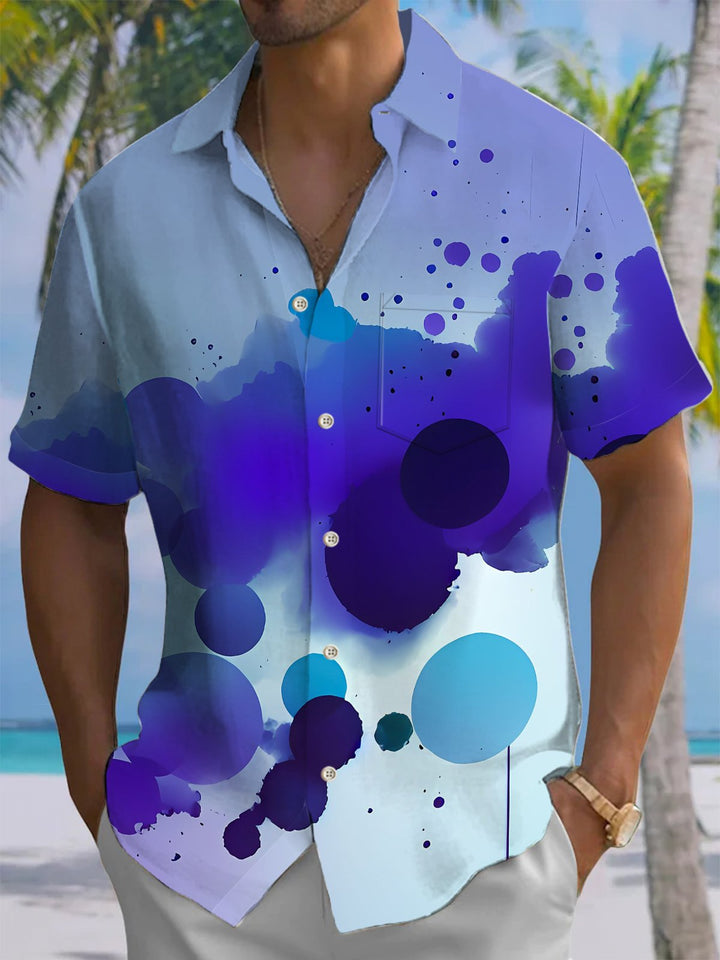 Alohadaddy® Casual Ink and Wash Print Art Chest Pocket Men&