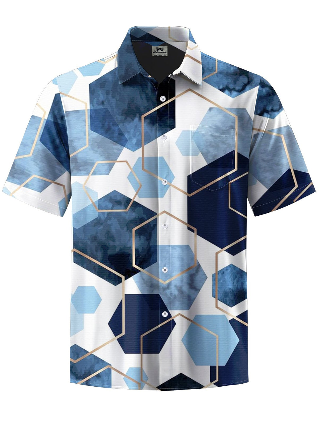 Alohadaddy® Casual Geometric Art Print Chest Pocket Stretch Men&