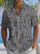 Alohadaddy® Retro Geometric Print Stretch Pocket Button Men's Short Sleeve Shirt Big & Tall