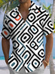 Alohadaddy® Casual Geometric Print Button Pocket Stretch Men's Short Sleeve Shirt Big & Tall