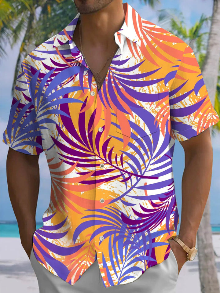 Alohadaddy® Hawaiian Palm Leaf Print Button Pocket Stretch Men&