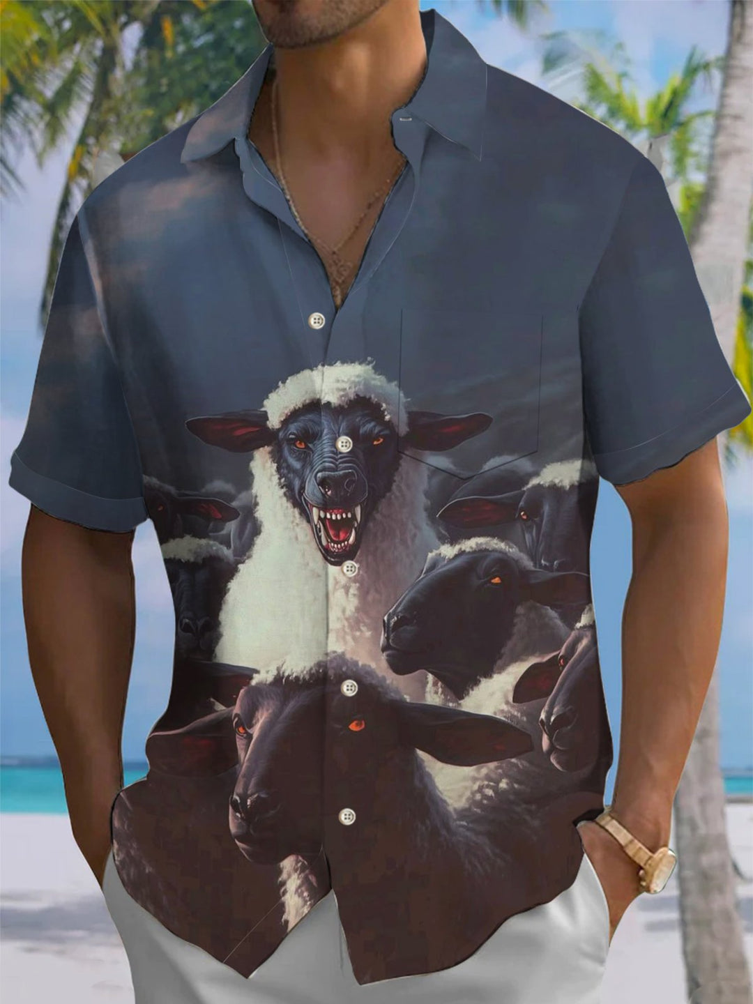 Alohadaddy® Vintage Eye-Catching Evil Sheep Print Pocket Stretch Men&