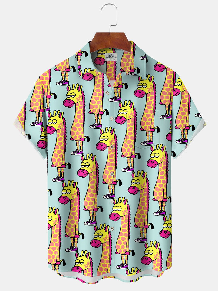Alohadaddy® Casual Cartoon Giraffe Print Pocket Button Stretch Men&