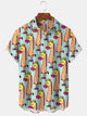 Alohadaddy® Casual Cartoon Giraffe Print Pocket Button Stretch Men's Short Sleeve Shirt Big & Tall