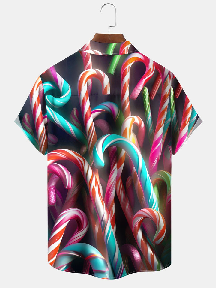 Alohadaddy® Christmas Candy Cane Printed Pocket Elastic Button Men&