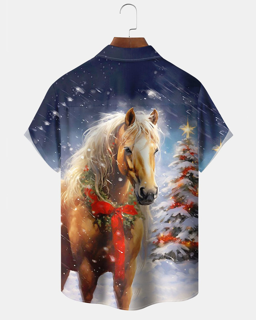 Alohadaddy® Christmas Horse Christmas Tree Print Pocket Elastic Buttons Men&