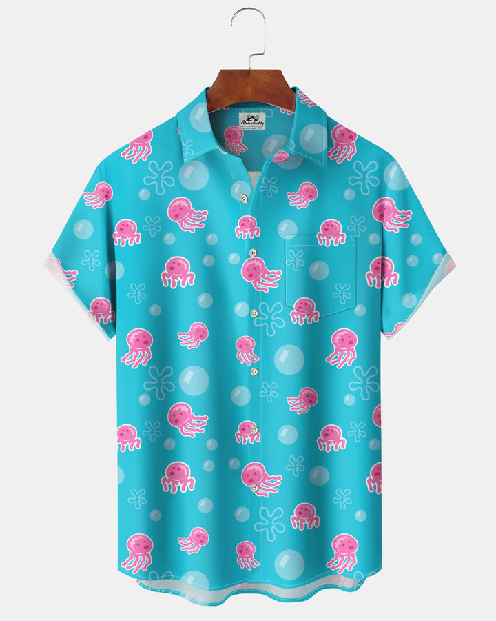 Alohadaddy® Hawaiian Jellyfish Print Artistic Elastic Button Pocket Men&