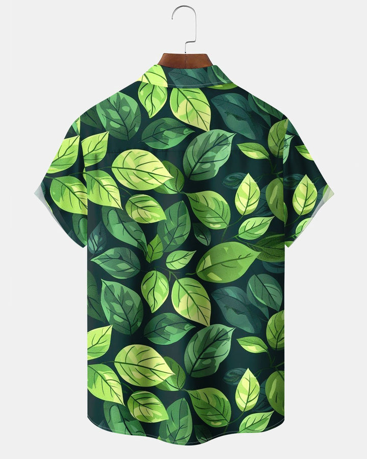 Alohadaddy® Hawaiian Leaf Print Art Button-Down Pocket Men&