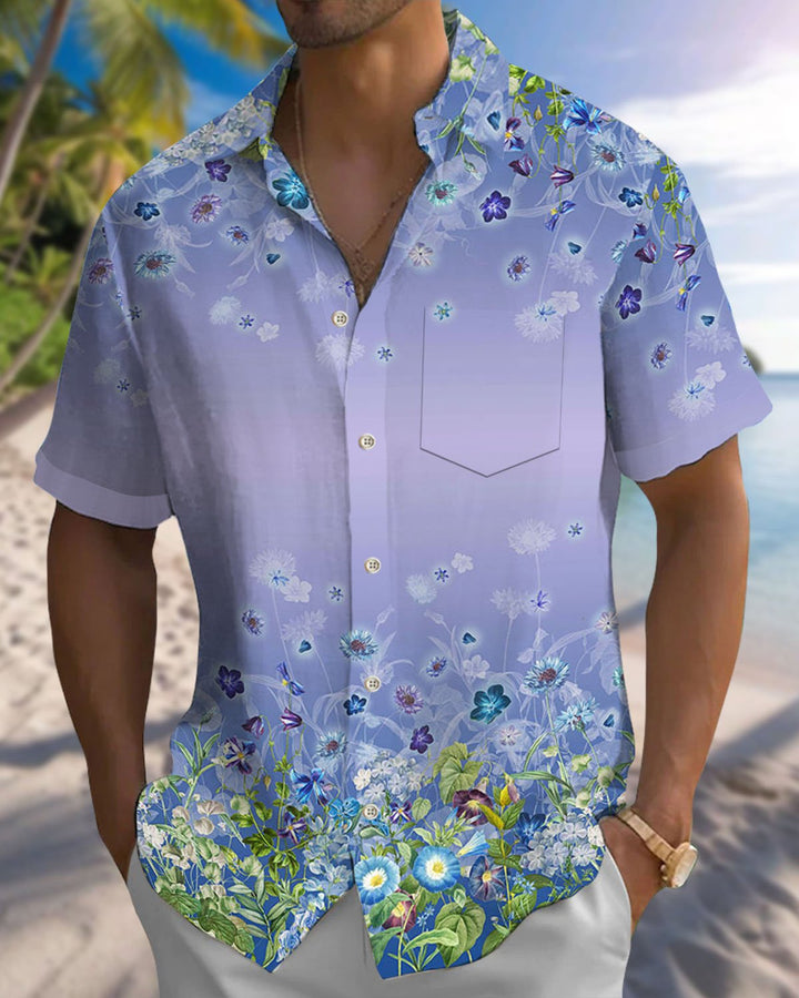 Alohadaddy® Hawaiian Floral Gradient Print Art with Pockets and Buttons - Men&