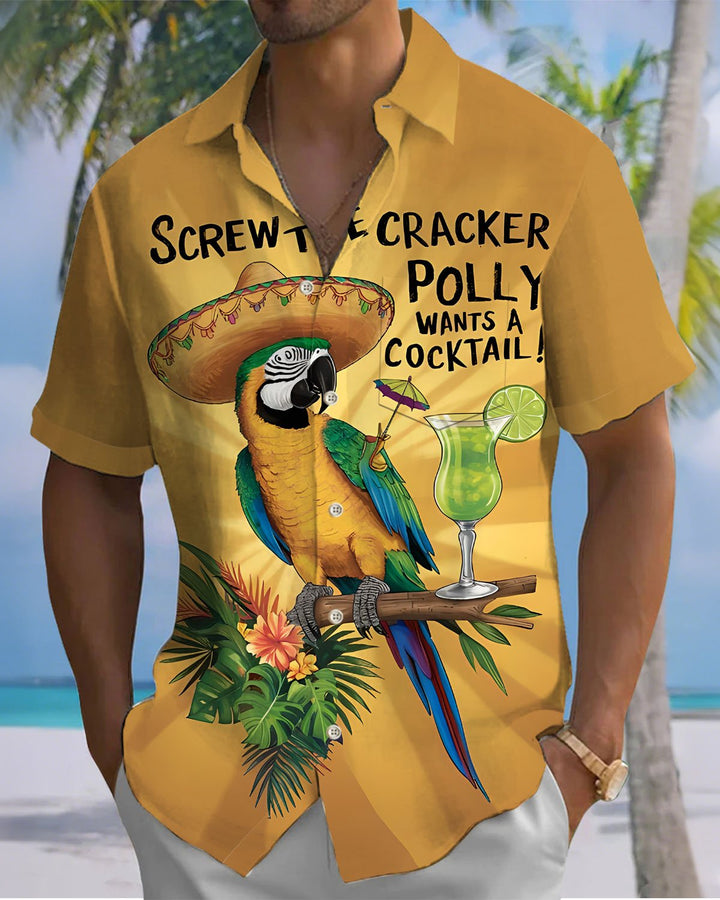 Alohadaddy® Hawaiian Parrot Print Art Button Cardigan Pocket Men&
