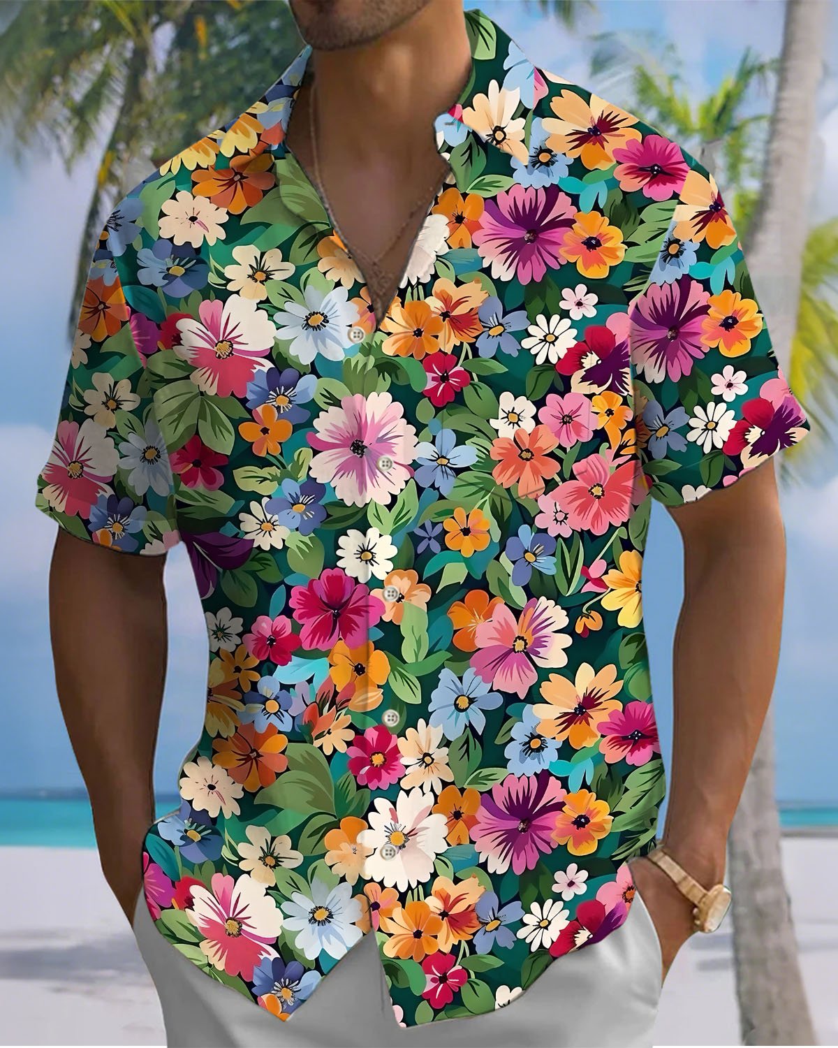 Alohadaddy® Casual Floral Print Art Button Pocket Cardigan Men's Short Sleeve Shirt Big & Tall