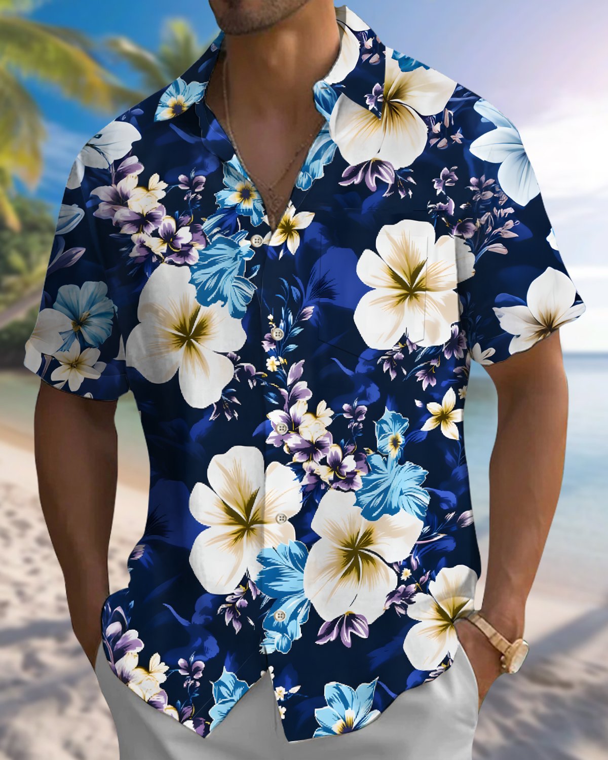 Alohadaddy® Hawaiian Floral Print Art Button Pocket Cardigan Men's Short Sleeve Shirt Big & Tall