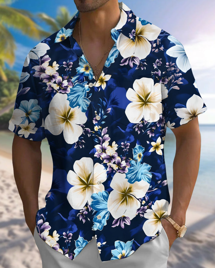 Alohadaddy® Hawaiian Floral Print Art Button Pocket Cardigan Men&