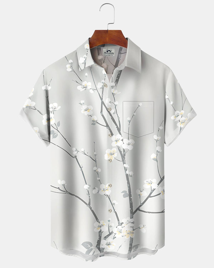 Alohadaddy® Casual Cherry Blossom Print Artistic Button Pocket Cardigan Men&