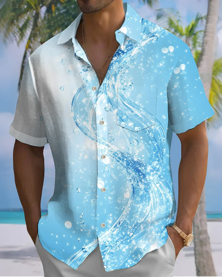 Alohadaddy® Hawaiian Water Splash Print Art Button Pocket Cardigan Men&