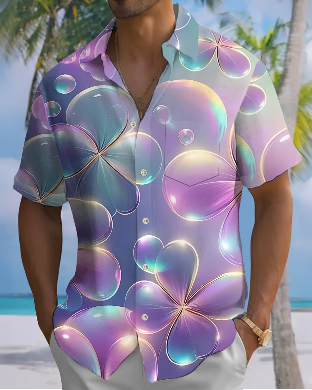 Alohadaddy® Casual Floral Print Art Button Pocket Cardigan Men's Short Sleeve Shirt Big & Tall
