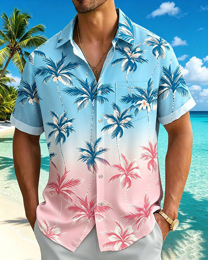 Alohadaddy® Hawaiian Palm Tree Print Art Button Pocket Cardigan Men&