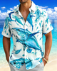 Alohadaddy® Hawaiian Tuna Print Art Button Pocket Cardigan Men's Short Sleeve Shirt