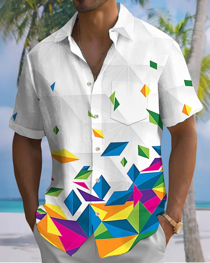 Alohadaddy® Casual Geometric Print Art Button Pocket Cardigan Men&
